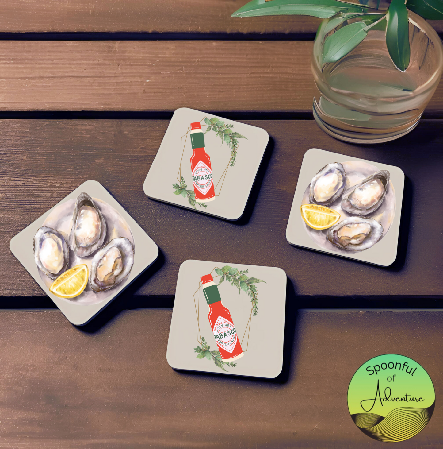 Oyster and Tabasco Coaster Set