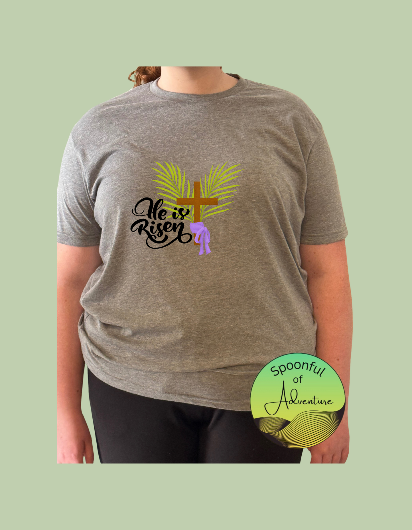 T-Shirt - "He is Risen" with Cross