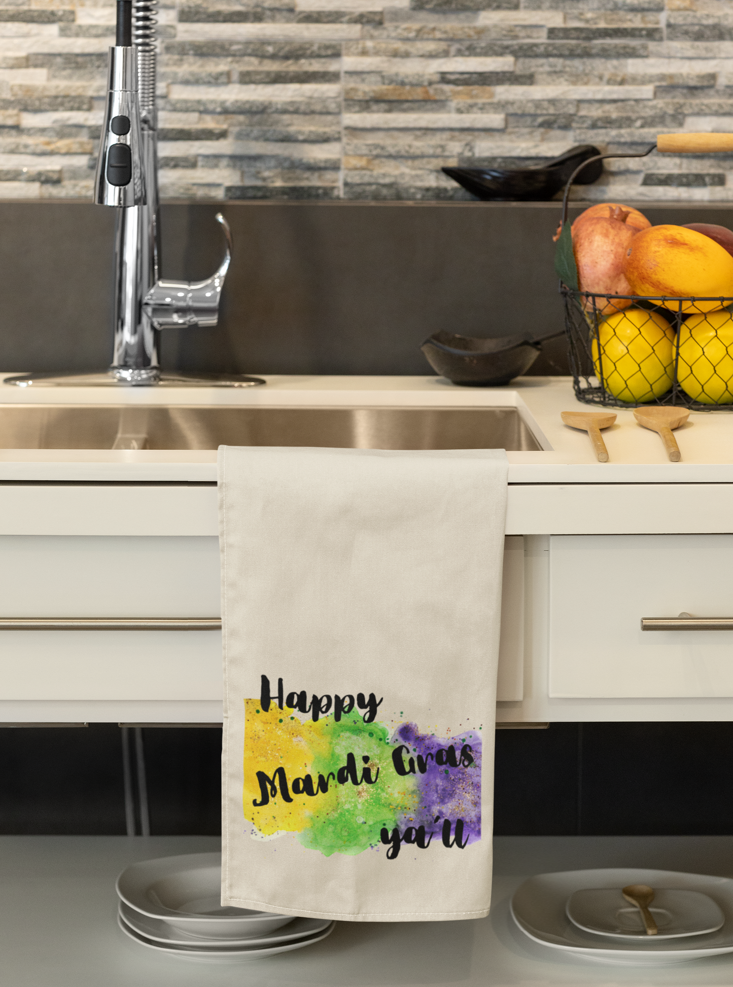 Happy Mardi Gras Ya'll Kitchen Towel
