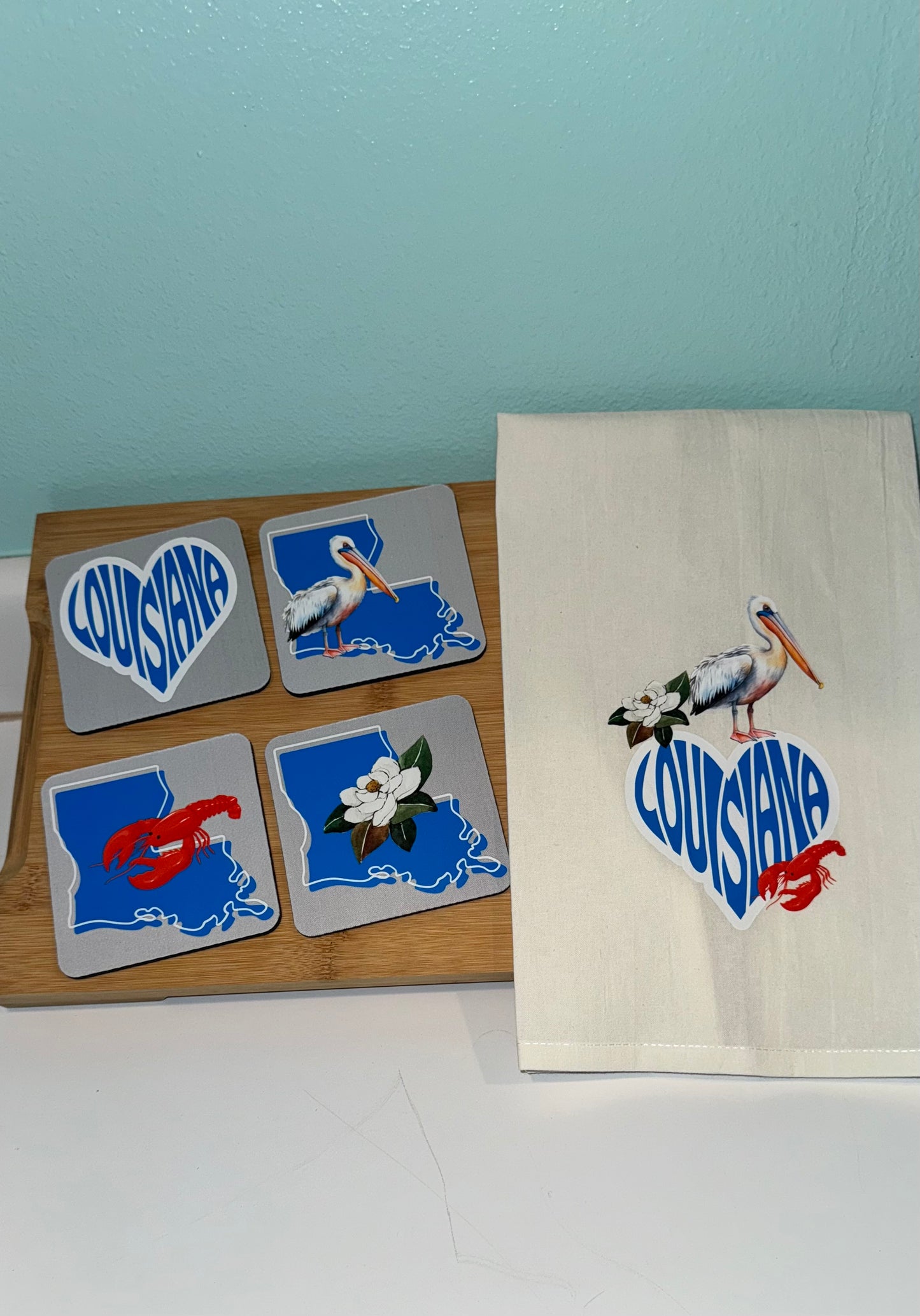 Louisiana Blue Towel and Coaster Set