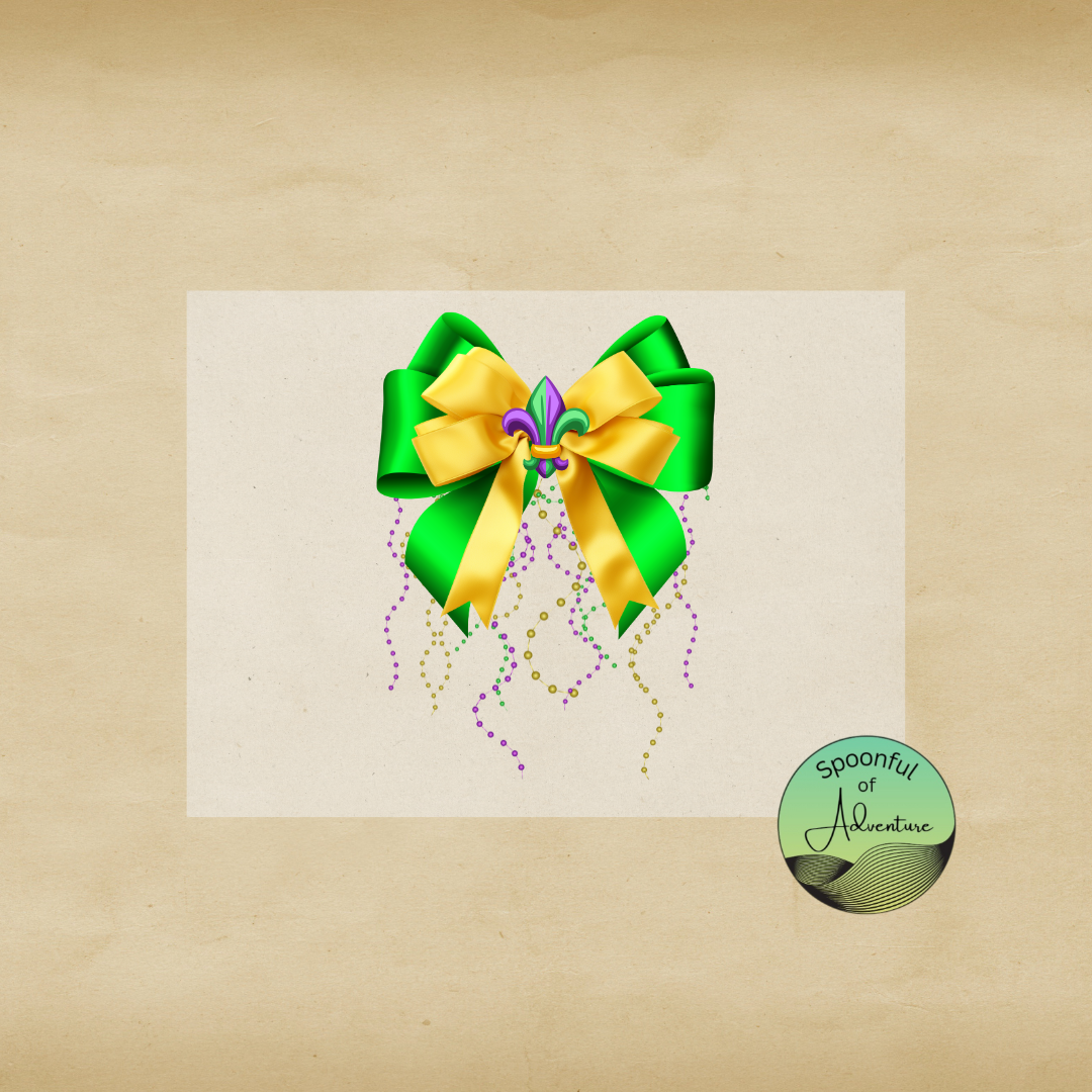 Ready to Press - Purple, Green & Gold Fleur de lis with Bows & Beads