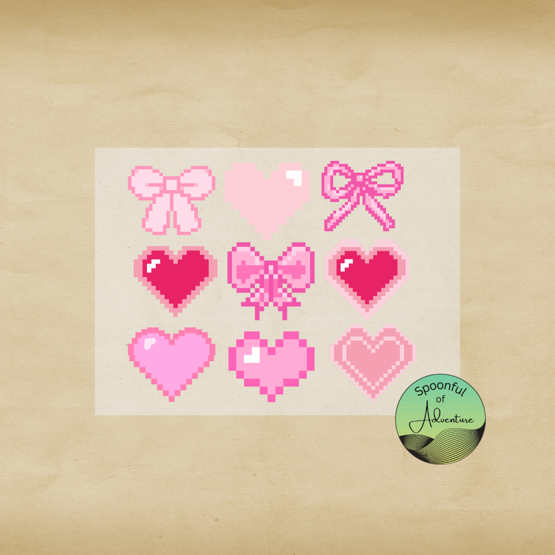 Ready to Press - Pink Hearts & Bows Pixel 3x3