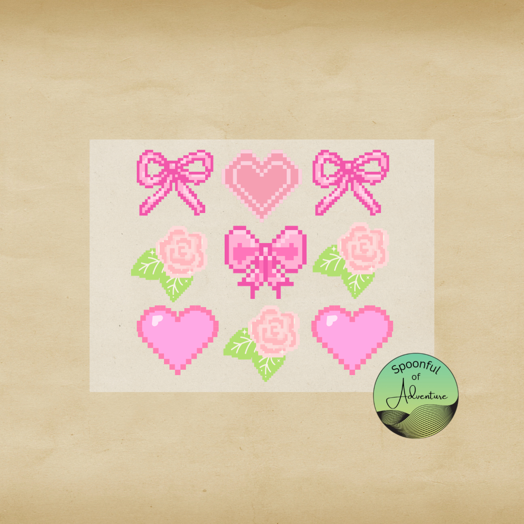 Ready to Press - Pink Hearts & Flowers Pixel 3x3