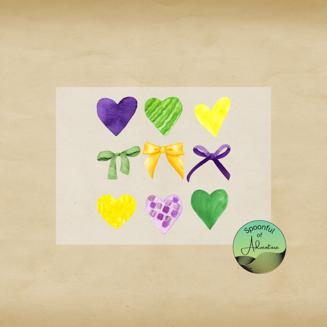 Ready to Press - Purple, Green and Gold Hearts & Bows