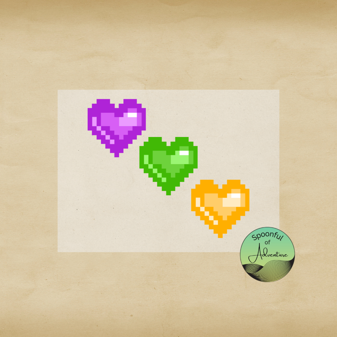Ready to Press - Purple Green & Gold Pixel Hearts