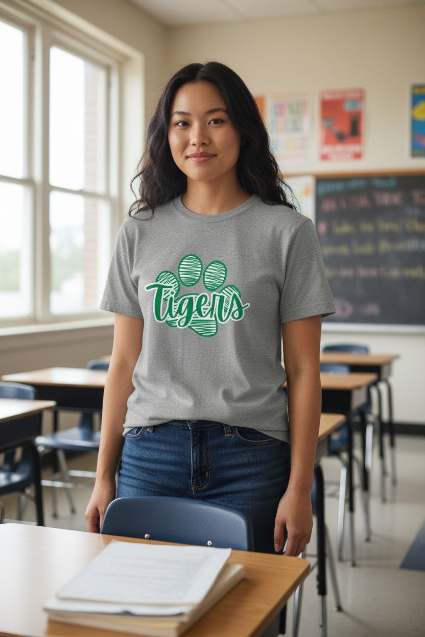 T-Shirt - "Tigers" Green & White with Paw
