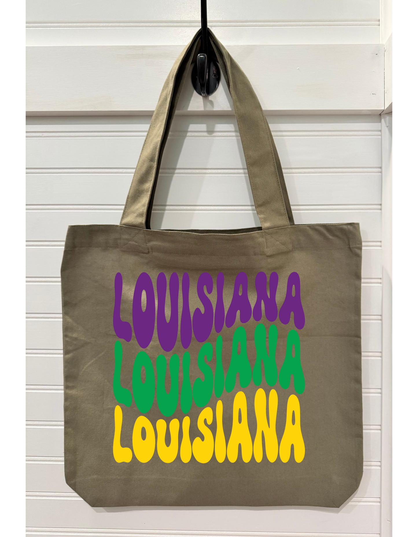 "Louisiana" in Purple Green and Gold Canvas Tote