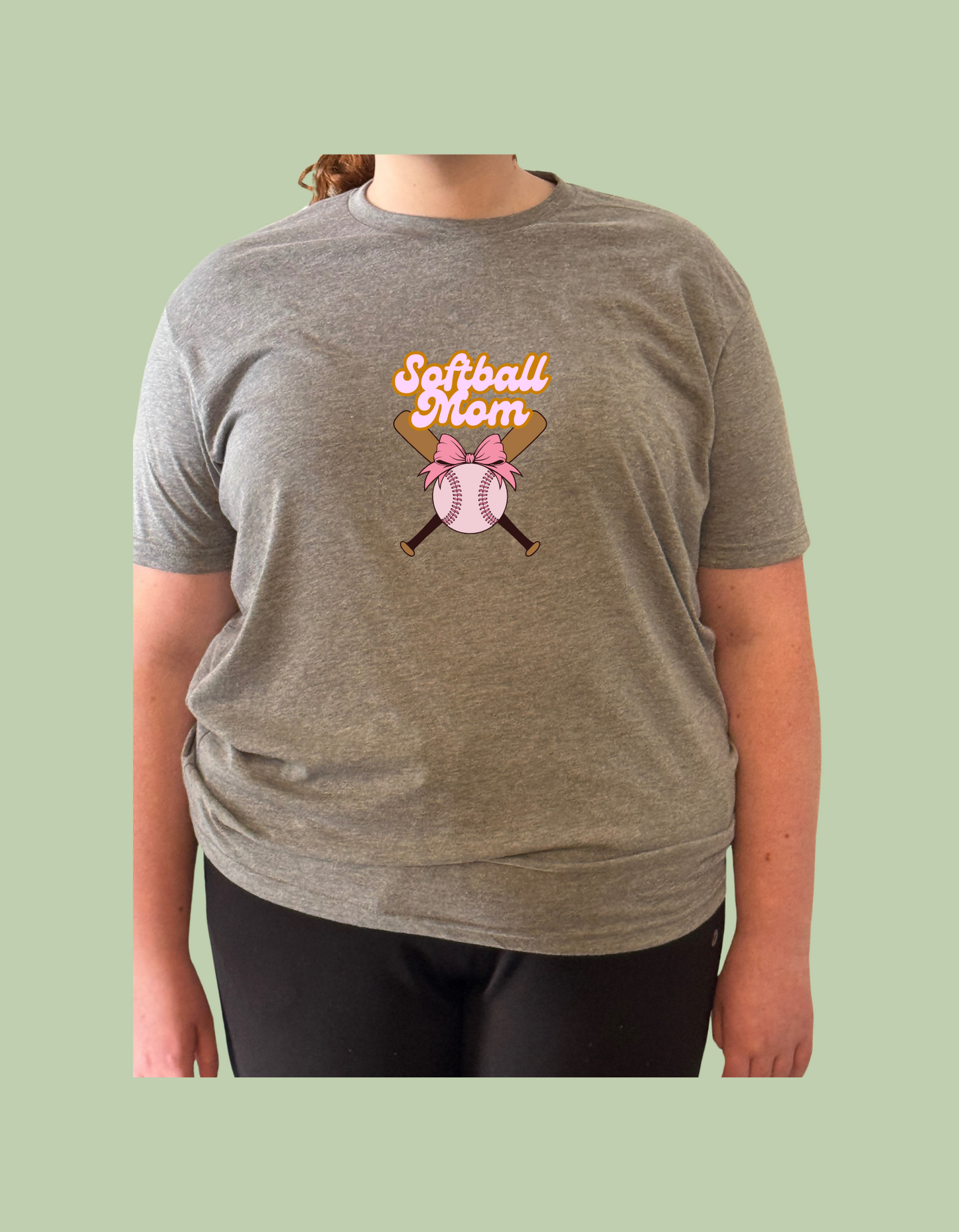 T-Shirt - "Softball Mom" with Bat, Ball & Bow