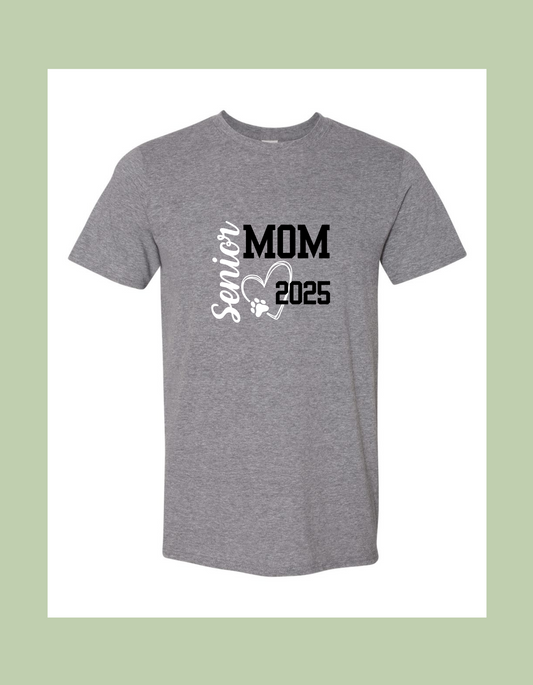 T-Shirt - "Senior Mom Class of 2025" with Heart & Paw Print