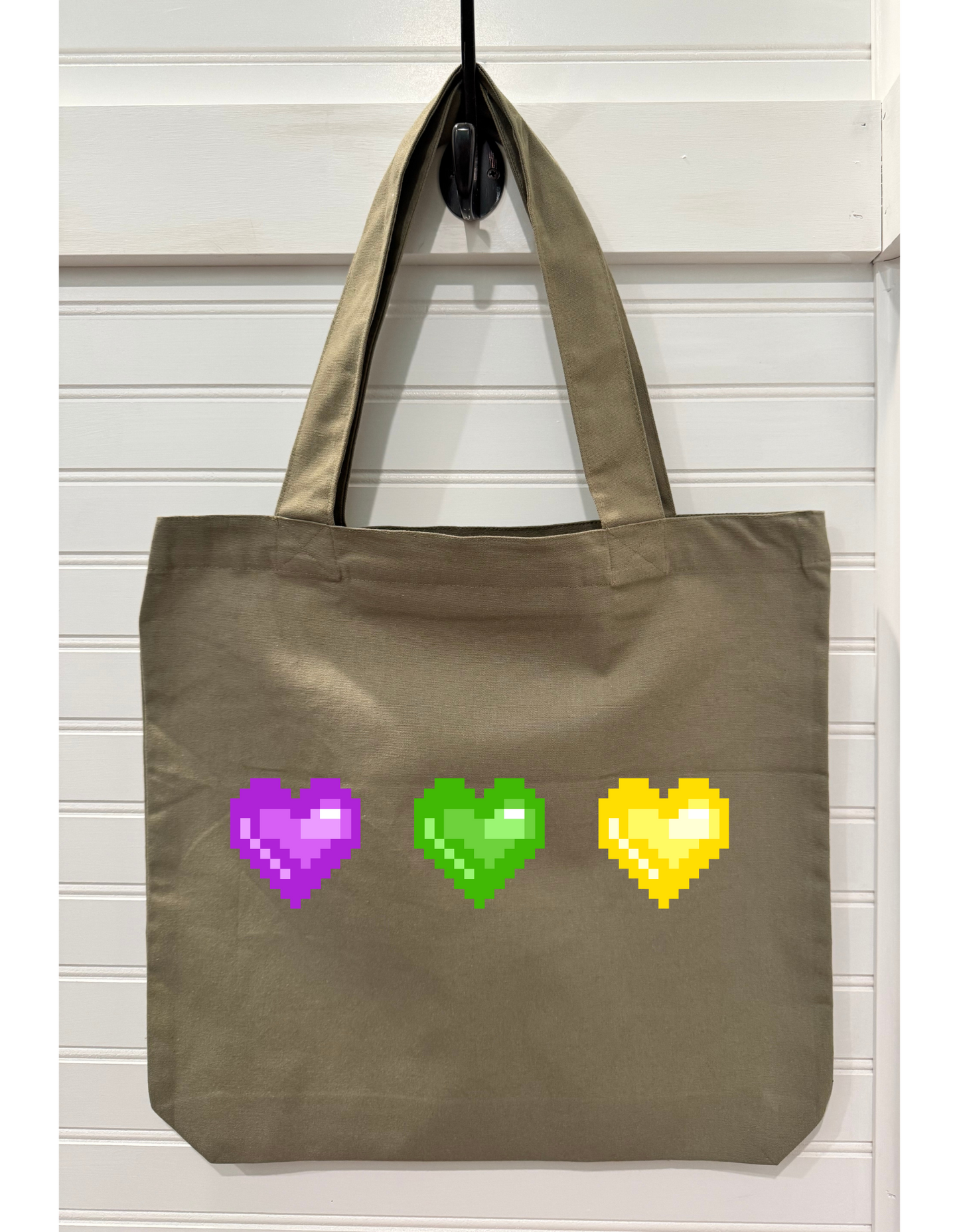 Purple, Green & Gold Heart Canvas Tote