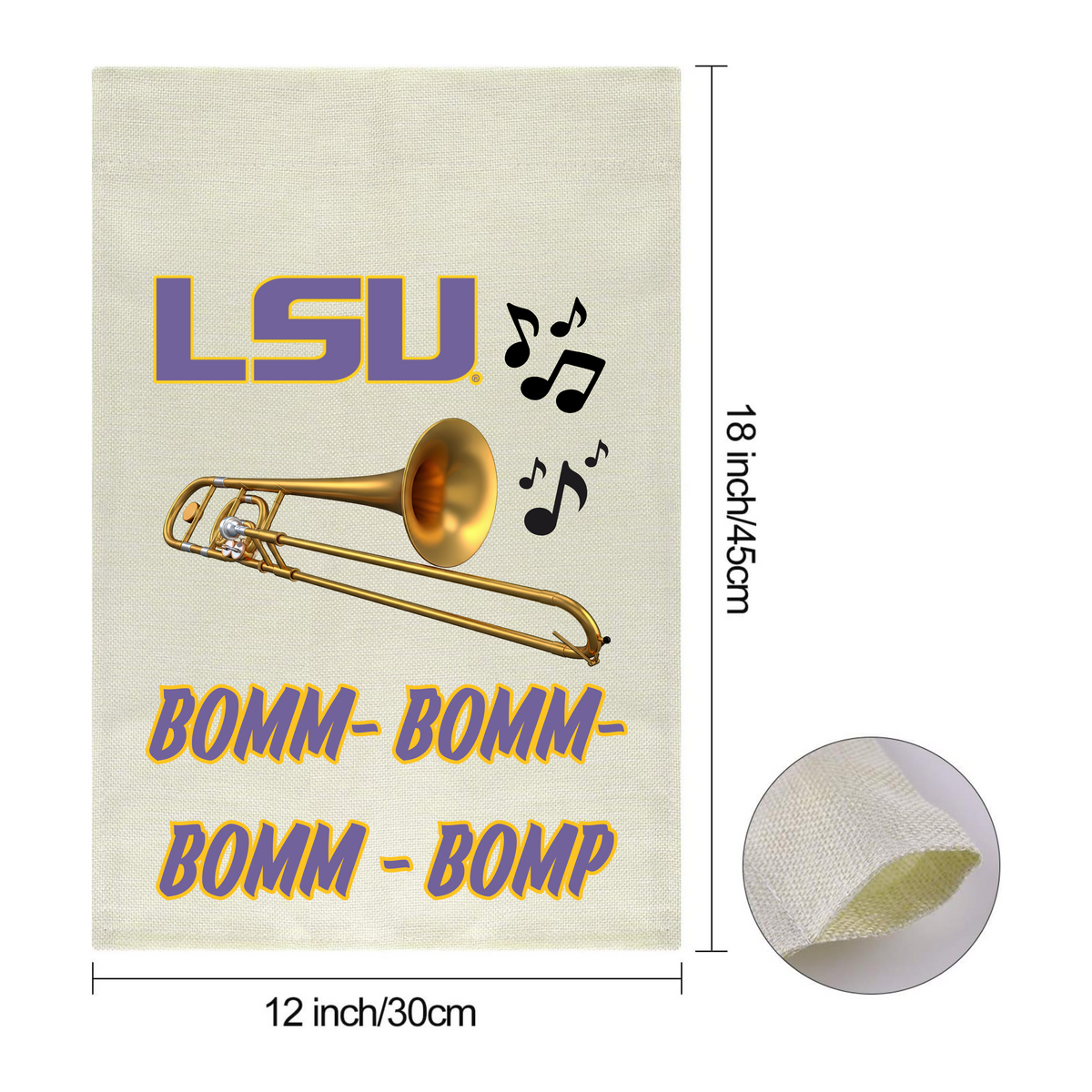 Personalized Garden Flag: "BOMM - BOMM - BOMM - BOMP" with Instument