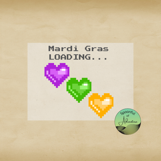 Ready to Press - Mardi Gras Loading Purple Green & Gold Pixel Hearts