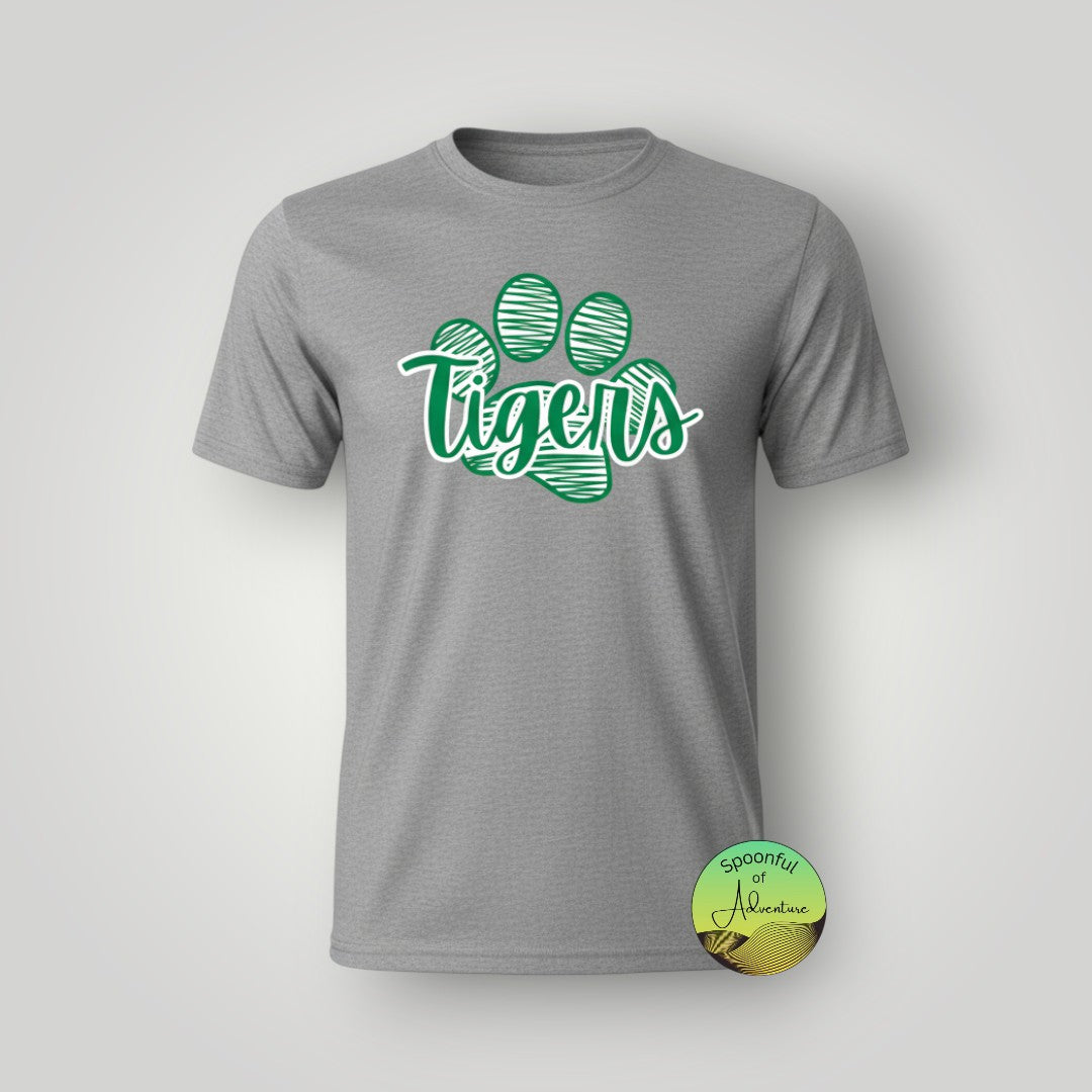 T-Shirt - "Tigers"  Green & White with Paw