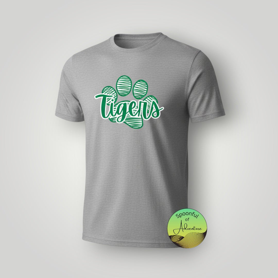T-Shirt - "Tigers"  Green & White with Paw